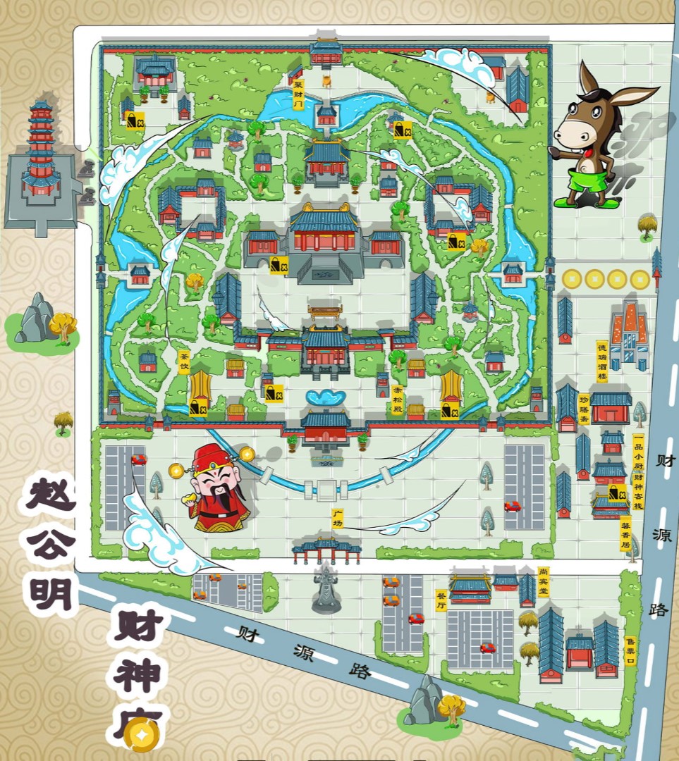 鱼台寺庙类手绘地图